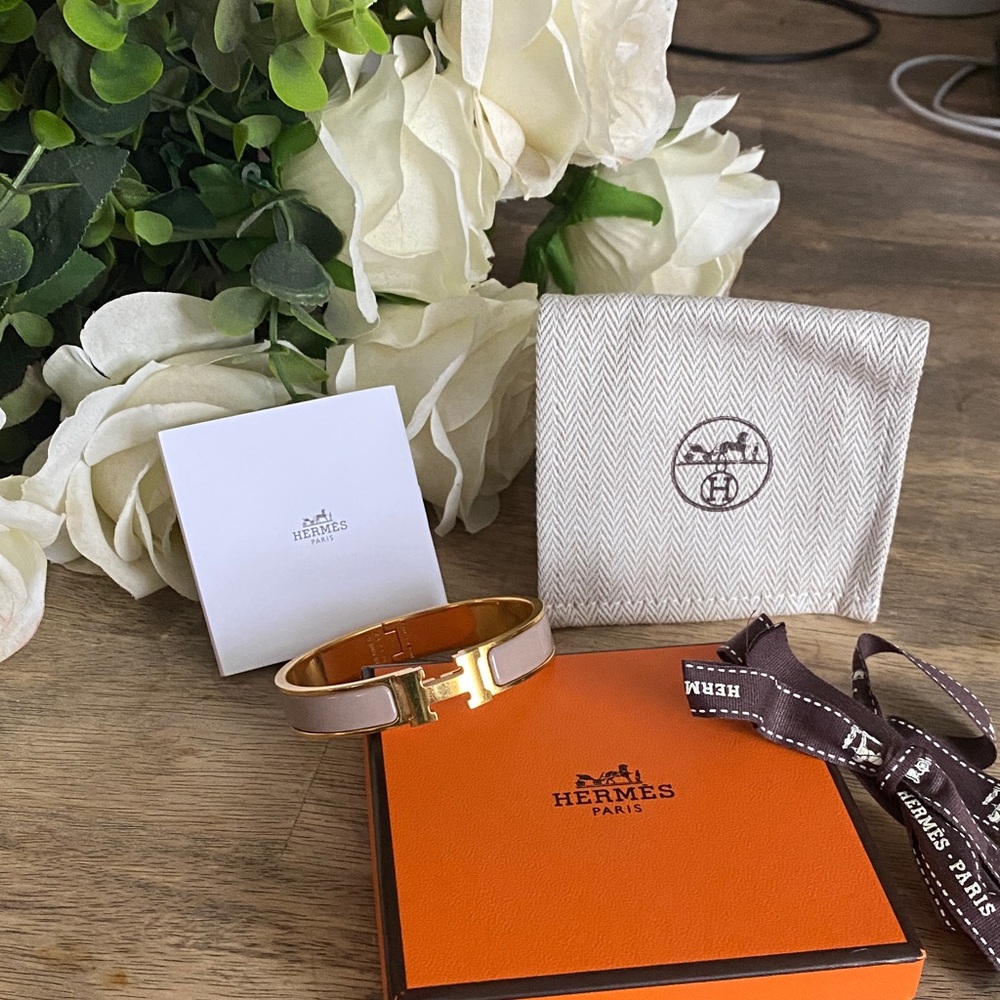 Hermes Gold and Tan click h Bracelet bigger size